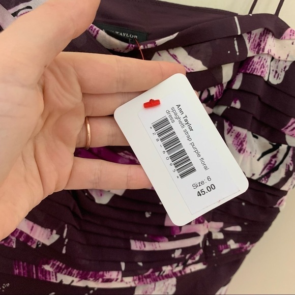 [Ann Taylor] Square Neck Sleeveless Purple Floral Print Silk Dress - Picture 5 of 10